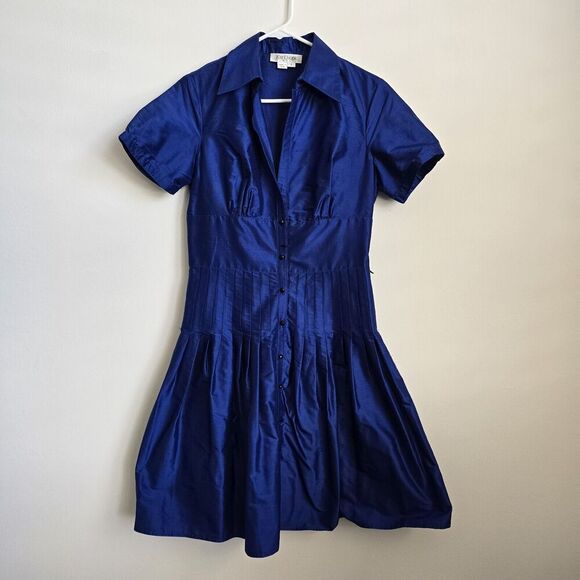 Kay Unger Blue Silk Pleated A-Line Dress Size 8 - Picture 1 of 11
